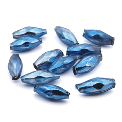 Czech Blue oval faceted blown mercury glass Christmas garland beads 25mm Lot (12) 