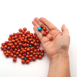 Lot (110) Czech round blown mercury glass matte orange red Christmas garland beads 13mm