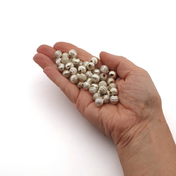 Czech vintage ribbed Christmas blown hollow silver round glass beads 49pcs 10mm