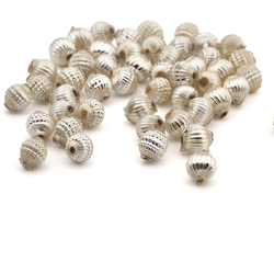 Czech vintage ribbed Christmas blown hollow silver round glass beads 49pcs 10mm
