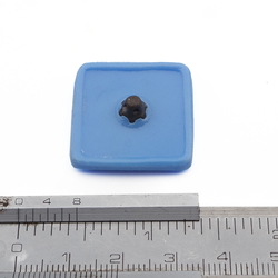 Vintage Czech blue square glass button gold gilt floral hand painted 25mm