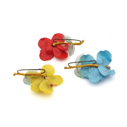 Set of 3 Vintage Czech lampwork glass flower pin brooch yellow red blue