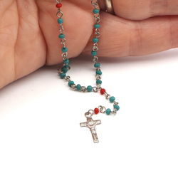 rosary crucifix Doll size pocket purse 8" Czech vintage miniature glass beaded religious  - kopie