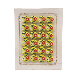 Card (24) Czech vintage hand painted flower yellow glass buttons 13mm