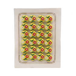 Card (24) Czech vintage hand painted flower yellow glass buttons 13mm