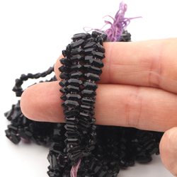 Victorian Antique faceted Black elongated hexagon nailhead Lustre flat back glass beads Master Hank 8.8 x 3.2 mm  