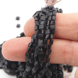 Victorian Antique faceted Black square ribbed nailhead Lustre flat back glass beads Master Hank 3.6 mm  
