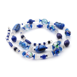 Vintage Czech necklace Art Deco frost blue satin crystal rainbow glass beads 29"