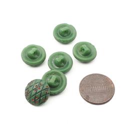 Lot (6) Czech 1920's Vintage Deco geometric green glass buttons 14mm