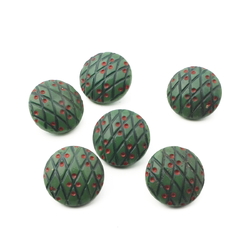 Lot (6) Czech 1920's Vintage Deco geometric green glass buttons 14mm