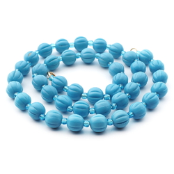 Vintage Czech necklace Art Deco blue melon glass beads 24"
