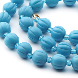 Vintage Czech necklace Art Deco blue melon glass beads 24"