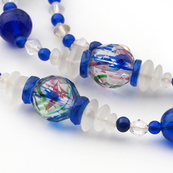 Vintage Czech necklace Art Deco blue cobalt crystal rainbow glass beads 26"