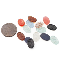 Lot (14) Czech antique oval stag cameo glass cabochons 12mm