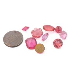 Lot (9) Czech vintage cranberry pink glass rhinestones beads headpins flatbacks