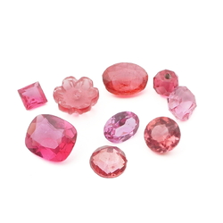 Lot (9) Czech vintage cranberry pink glass rhinestones beads headpins flatbacks