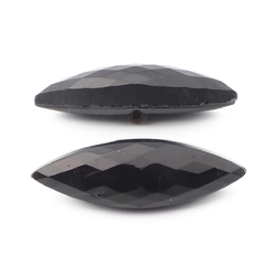 Lot (2) antique Victorian Czech oval faceted black glass buttons 32mm