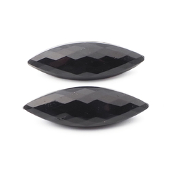 Lot (2) antique Victorian Czech oval faceted black glass buttons 32mm