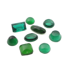 Lot (9) Czech vintage transparent green glass rhinestones cabochons