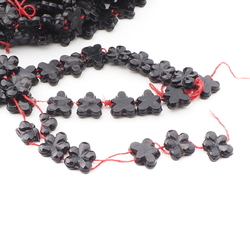 Lot (275) antique Victorian Czech black faceted flower 2 hole glass beads 8mm