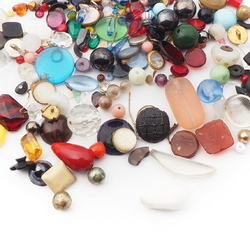 Lot (250+) Czech vintage assorted glass cabochons rhinestones beads buttons findings