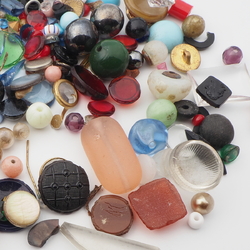 Lot (250+) Czech vintage assorted glass cabochons rhinestones beads buttons findings