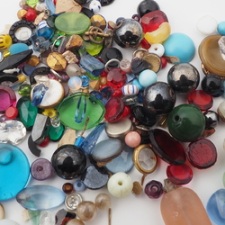 Lot (250+) Czech vintage assorted glass cabochons rhinestones beads buttons findings