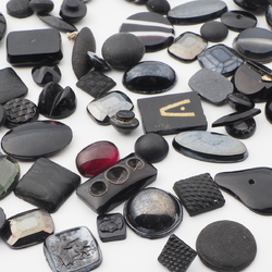 Lot (70) Czech vintage assorted black glass cabochons rhinestones headpin beads findings