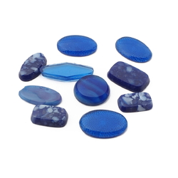 Lot (10) Czech vintage transparent marble guilloche blue glass cabochons