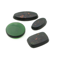 Lot (4) Czech vintage green marble lozenge glass cabochons