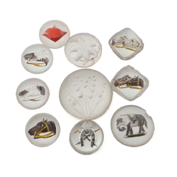 Lot (10) rare Czech antique intaglio figural glass cabochons