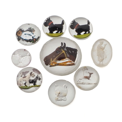 Lot (9) rare Czech antique intaglio figural glass cabochons