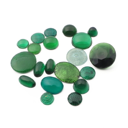 Lot (20) Czech vintage assorted green glass cabochons rhinestone