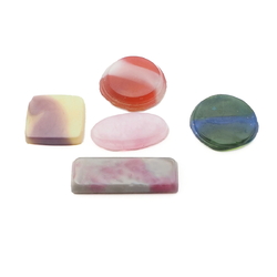 Lot (5) Czech vintage marble striped lozenge glass cabochons