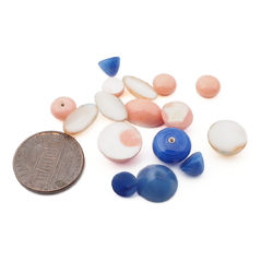 Lot (16) Czech vintage blue pink glass cabochons headpin beads