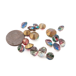 Lot (18) antique Czech rainbow bicolor glass rhinestones