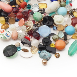 Lot (200+) Czech vintage assorted glass cabochons rhinestones beads findings