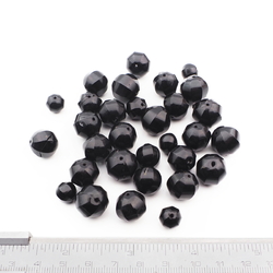 Lot (31) Czech antique round melon faceted black glass beads