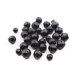 Lot (31) Czech antique round melon faceted black glass beads