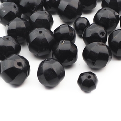 Lot (31) Czech antique round melon faceted black glass beads