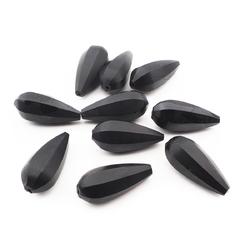 Lot (10) Czech antique teardrop melon faceted black glass beads 27mm