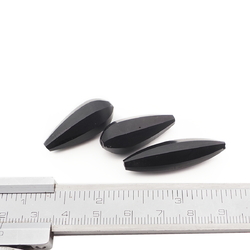 Lot (3) Czech antique teardrop oval melon faceted black glass beads