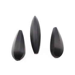 Lot (3) Czech antique teardrop oval melon faceted black glass beads