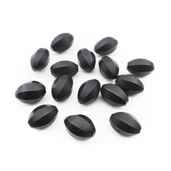 Lot (15) Czech antique oval melon faceted black glass beads 17/18mm