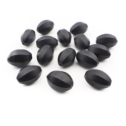 Lot (15) Czech antique oval melon faceted black glass beads 17/18mm