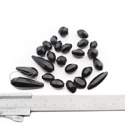 Lot (24) Czech antique teardrop oval round melon faceted black glass beads