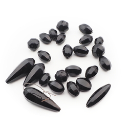Lot (24) Czech antique teardrop oval round melon faceted black glass beads