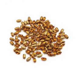 Lot 135 pcs Vintage Topaz Brass tiny Navettes 9 x 5 mm faceted loose rhinestones chaton stones