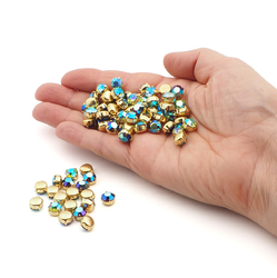 Lot 210 pcs Vintage AB GREEN BLUE Brass Montee 8 mm faceted loose rhinestones chaton stones