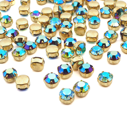 Lot 210 pcs Vintage AB GREEN BLUE Brass Montee 8 mm faceted loose rhinestones chaton stones